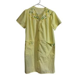 VTG Nightgown Handmade Yellow Embroidery House Dress Lightweight Pajamas Granny